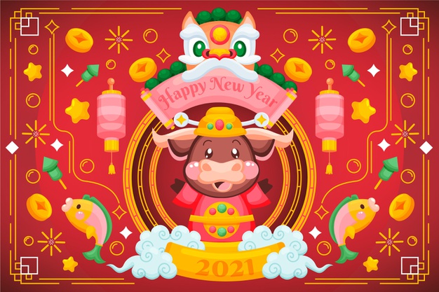 2021牛年新年卡通插画背景