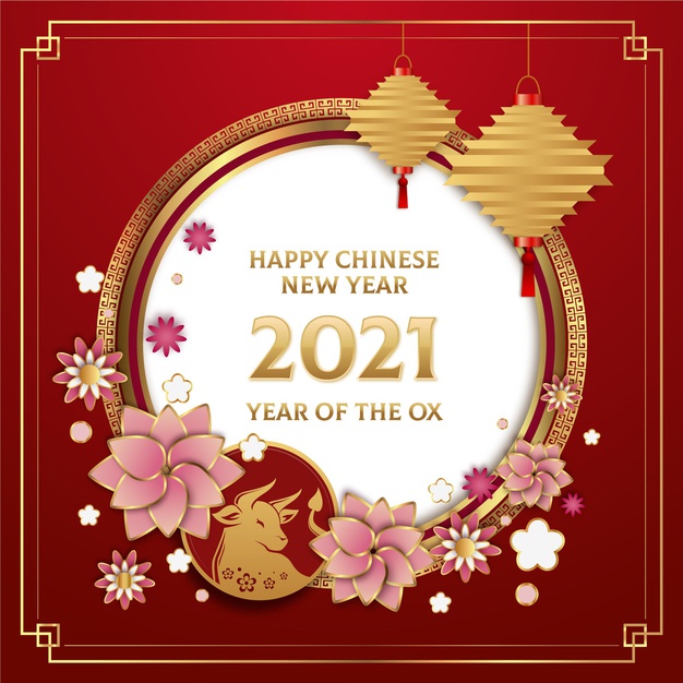 2021牛年新年花卉边框背景