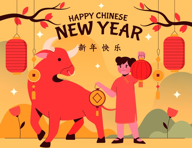 2021牛年新年卡通插画背景