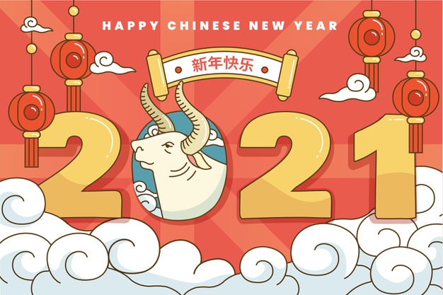 2021牛年新年卡通插画背景