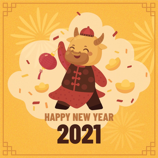 2021牛年新年卡通插画背景