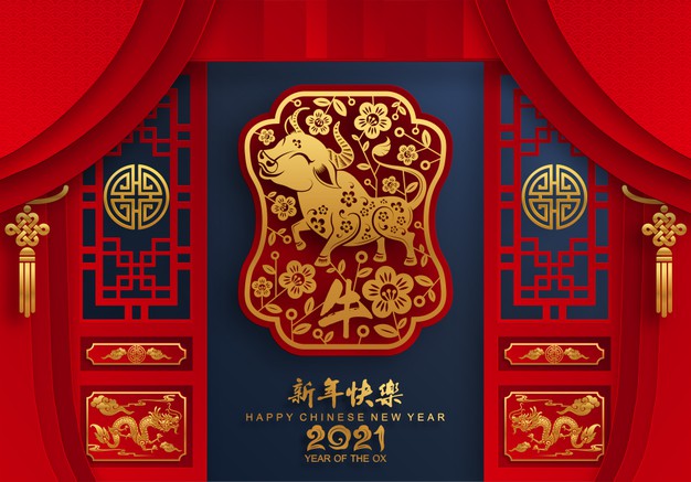 2021牛年新年中式门框背景