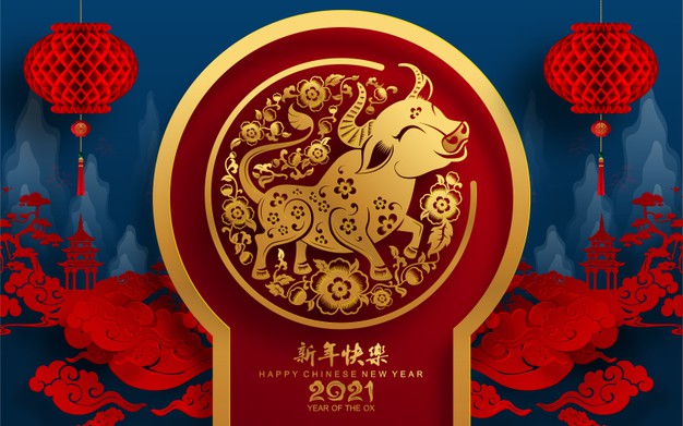 2021牛年新年剪纸风格背景