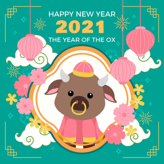2021牛年新年卡通插画背景