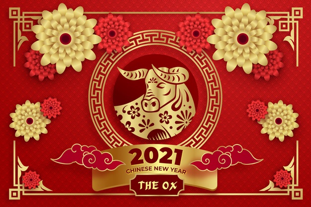 2021牛年新年剪纸风格背景