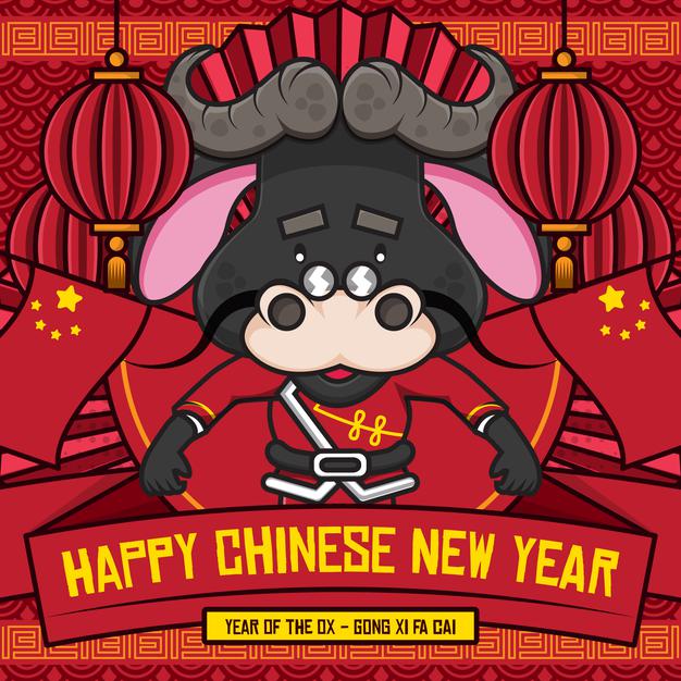 2021牛年新年卡通中国风牛插画