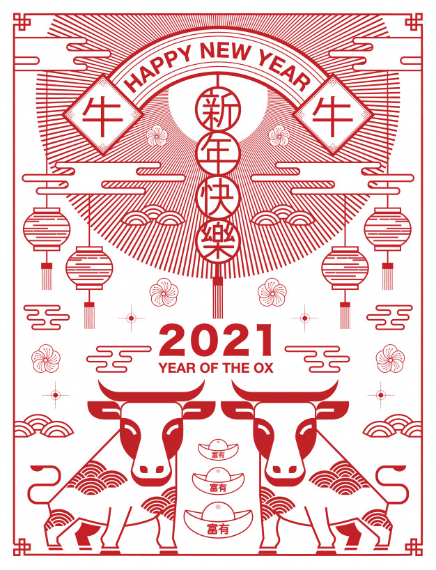 2021牛年新年中国风元素海报背景