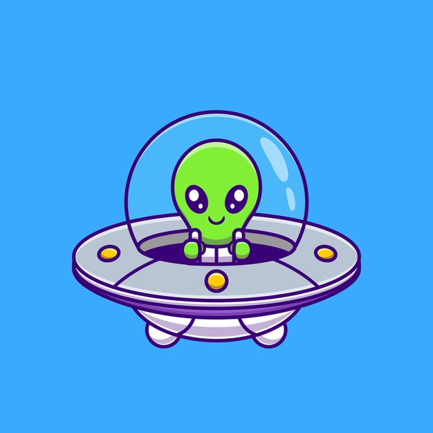 可爱的外星人与飞船飞碟手绘卡通矢量插画