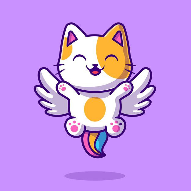 独角兽小猫咪，卡通矢量图插画