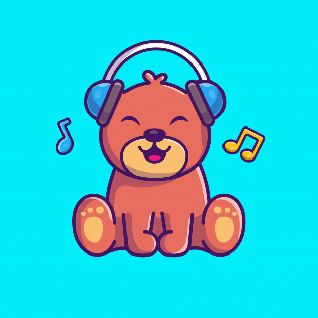 听音乐的小熊，卡通矢量插画