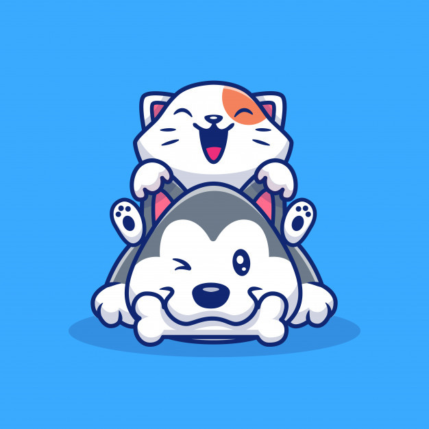 卡爱的小狗，猫咪，卡通矢量图插画