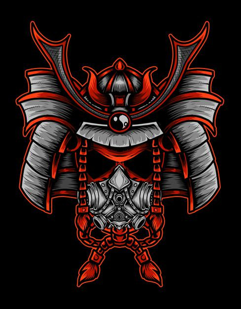 日本武士武将盔甲头盔日式插画