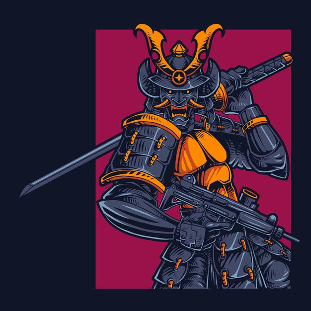日本武士武将盔甲头盔日式插画