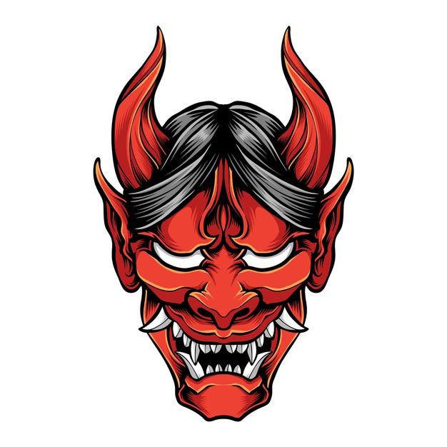 日本魔鬼恶魔鬼面具能面日式插画