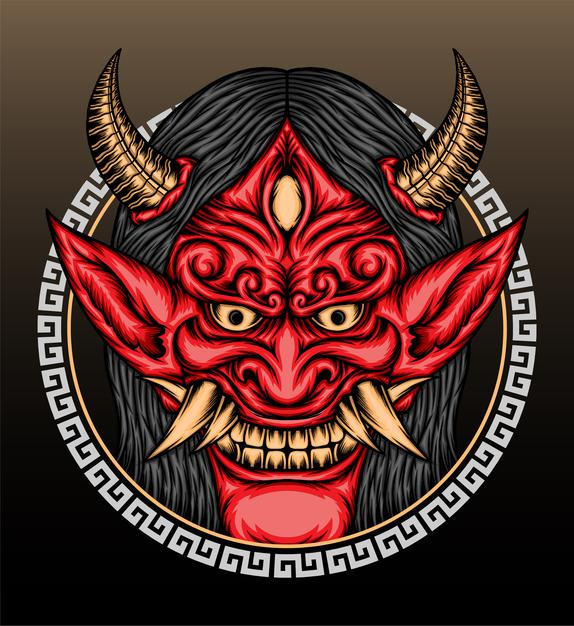 日本魔鬼恶魔鬼面具能面日式插画