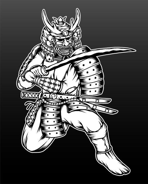 日本武士武将盔甲头盔日式插画