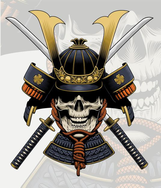 日本武士武将盔甲头盔骷髅日式插画