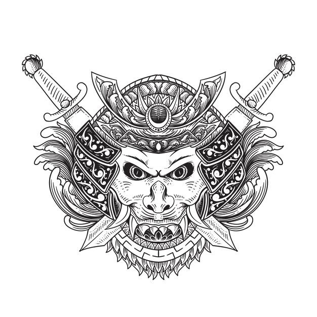 日本魔鬼恶魔鬼面具能面日式插画