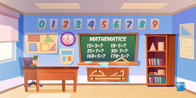 儿童数学教室室内场景插画