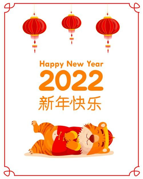 2022年新年虎年元旦卡通老虎灯笼插画